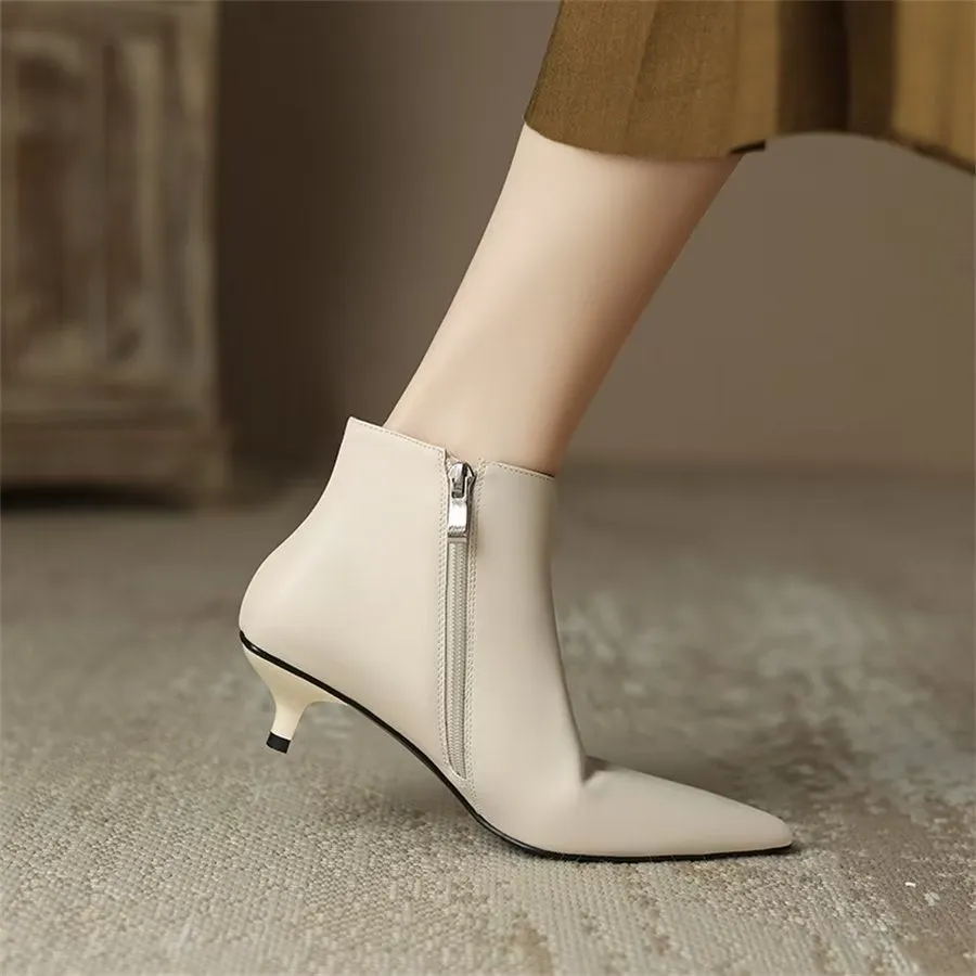 Elegant Cow Leather Pointed Toe Zipper Boots