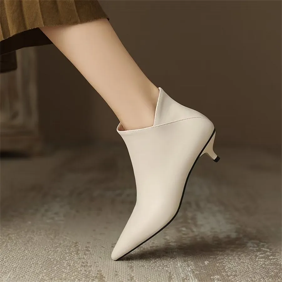 Elegant Cow Leather Pointed Toe Zipper Boots