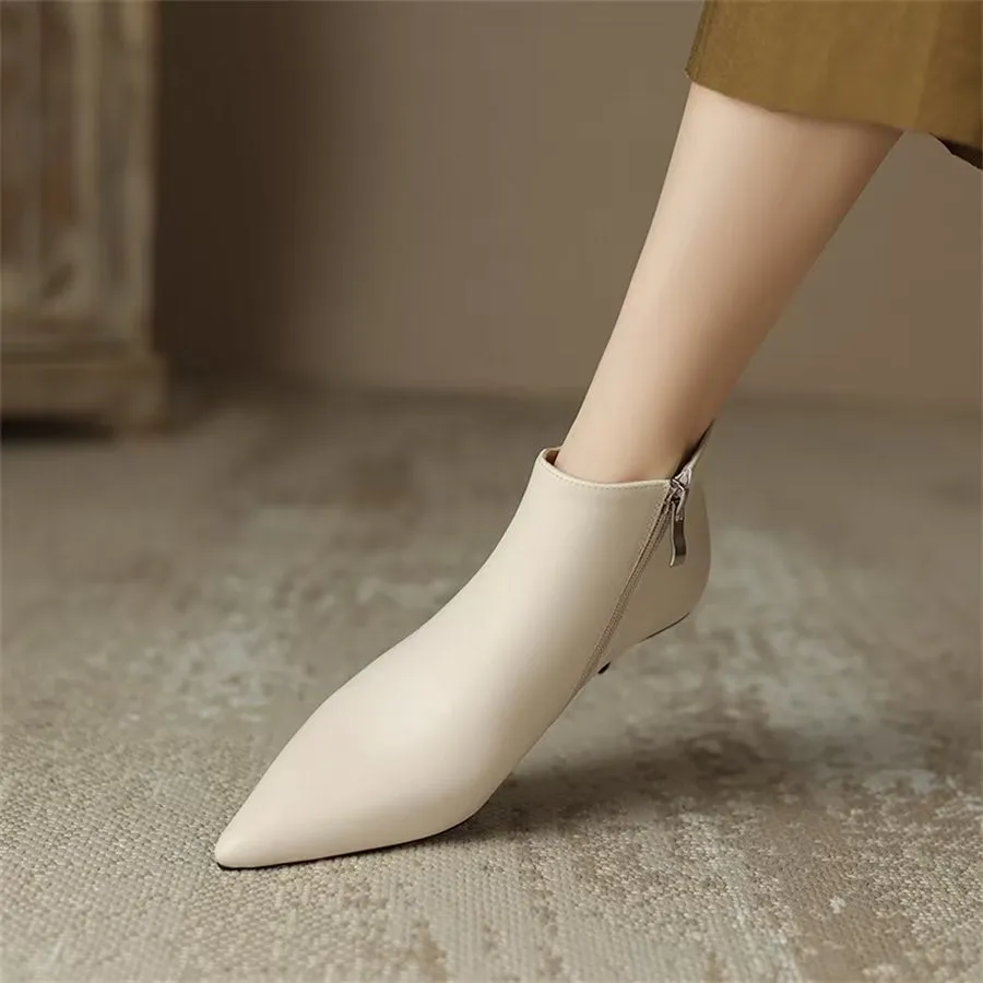 Elegant Cow Leather Pointed Toe Zipper Boots