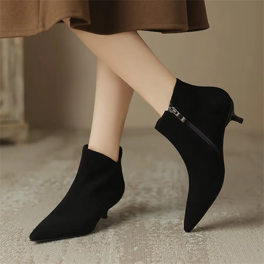 Elegant Cow Leather Pointed Toe Zipper Boots