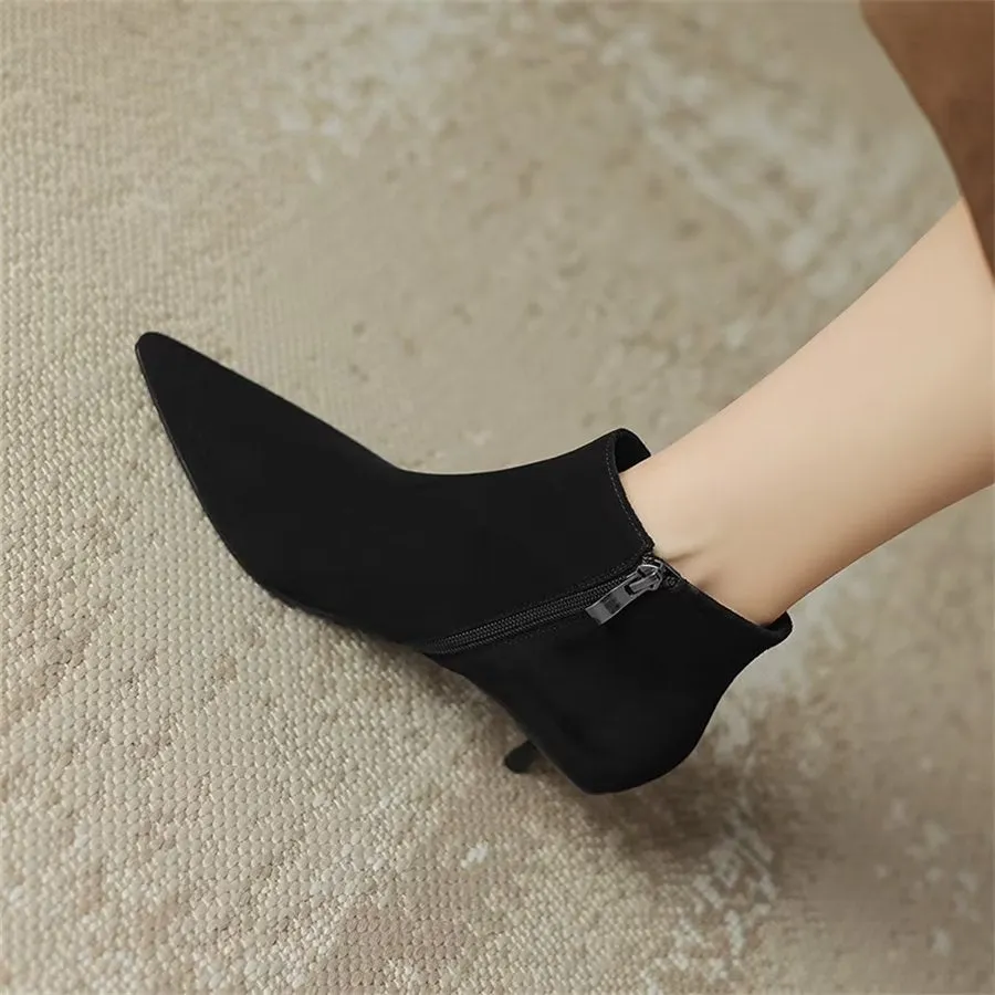 Elegant Cow Leather Pointed Toe Zipper Boots