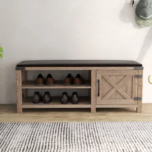 Farmhouse Shoes Bench With Seat Cushion - Tobacco