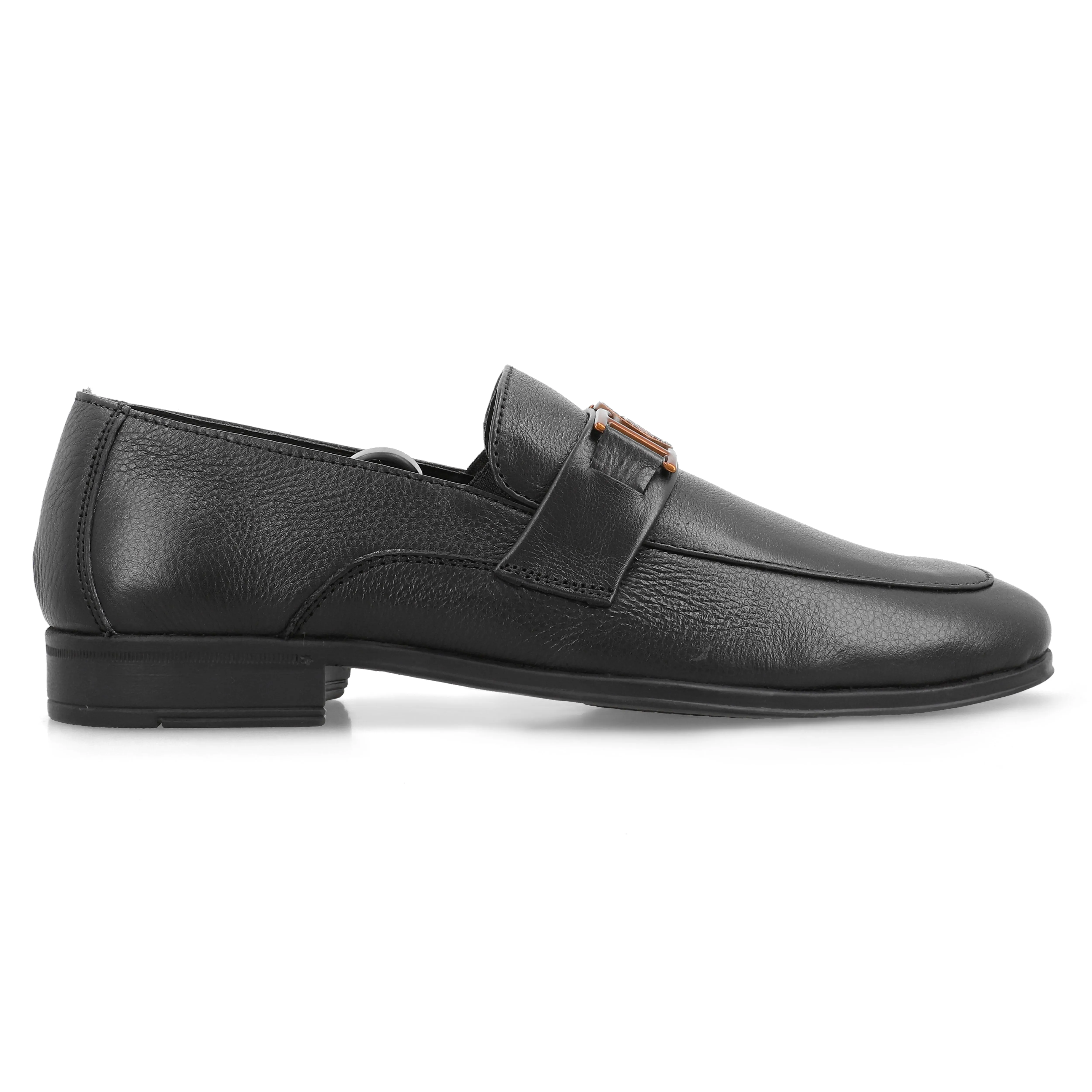 FHS Golden Buckled Loafers-Black