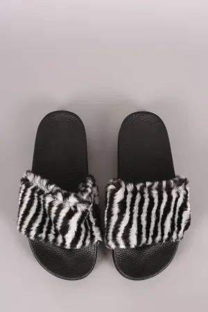 Fluffy Zebra Faux Fur Slide Sandal