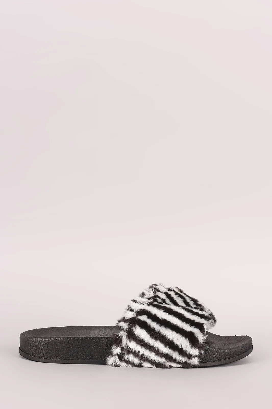 Fluffy Zebra Faux Fur Slide Sandal