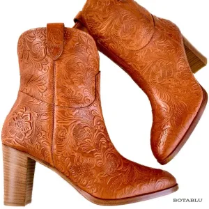 FRYE Tooled Leather Brown Ankle Bootie Boots, Made in Italy