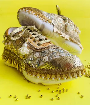 FUNKY N TRENDY gold mirror and pearl sneakers for brides /bridesmaids / sneakers for bridesmaids/ handcrafted sneakers/ mirror sneakers / bridal sneakers / bridesmaid sneakers/ gold sneakers / mirror shoes