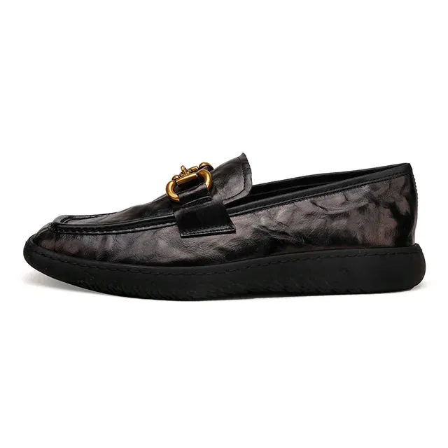 Genuine Leather Metal Buckle Loafers