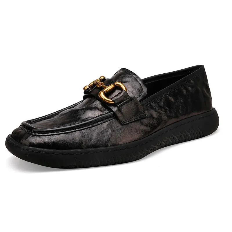 Genuine Leather Metal Buckle Loafers