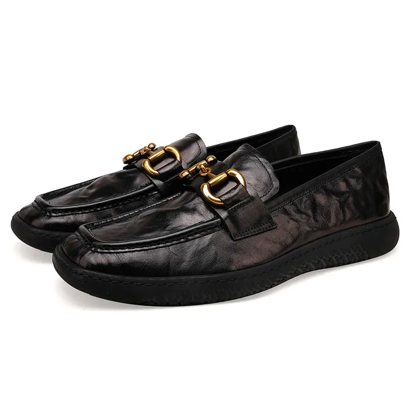 Genuine Leather Metal Buckle Loafers