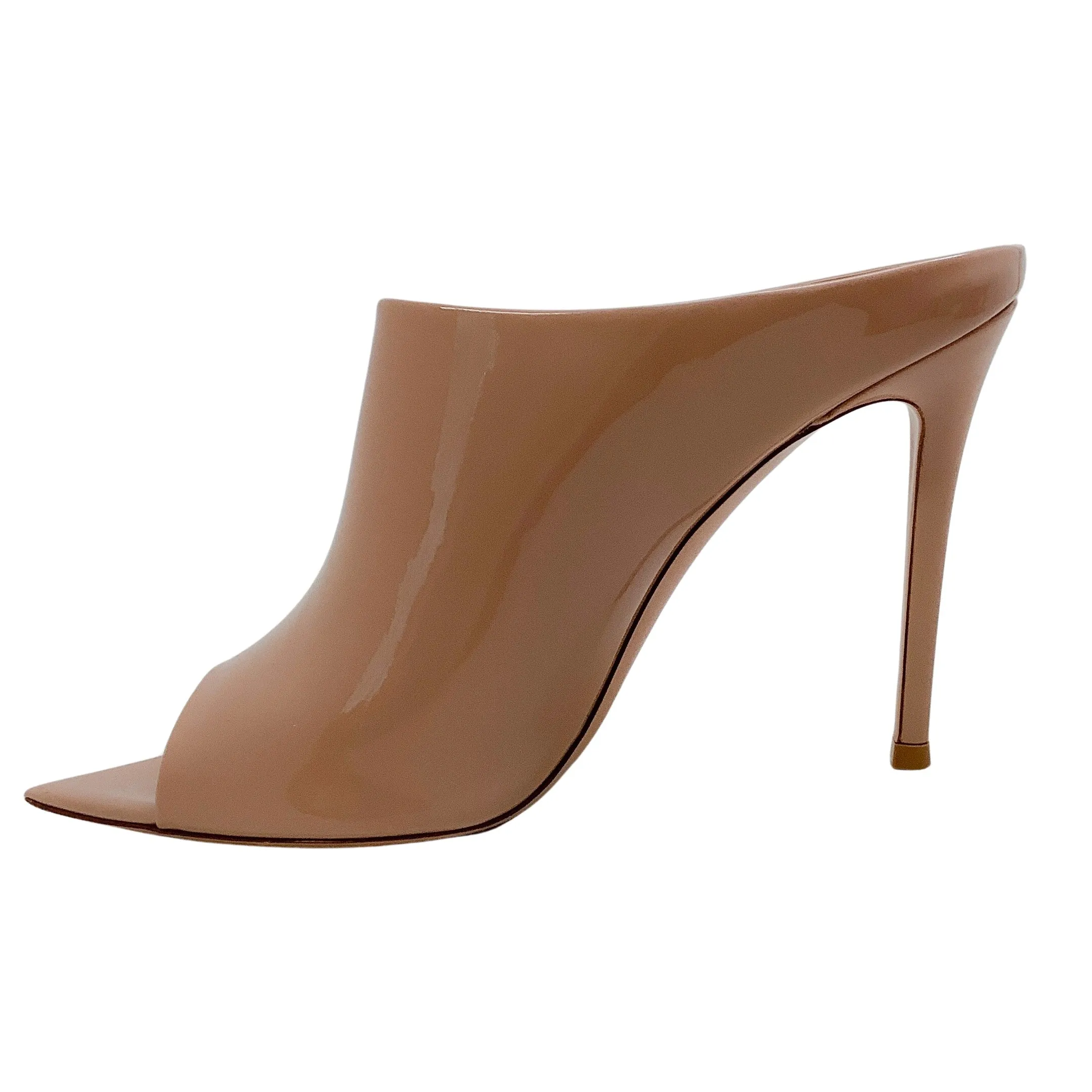 Gianvito Rossi Peach Patent Nova Peep Toe Mules