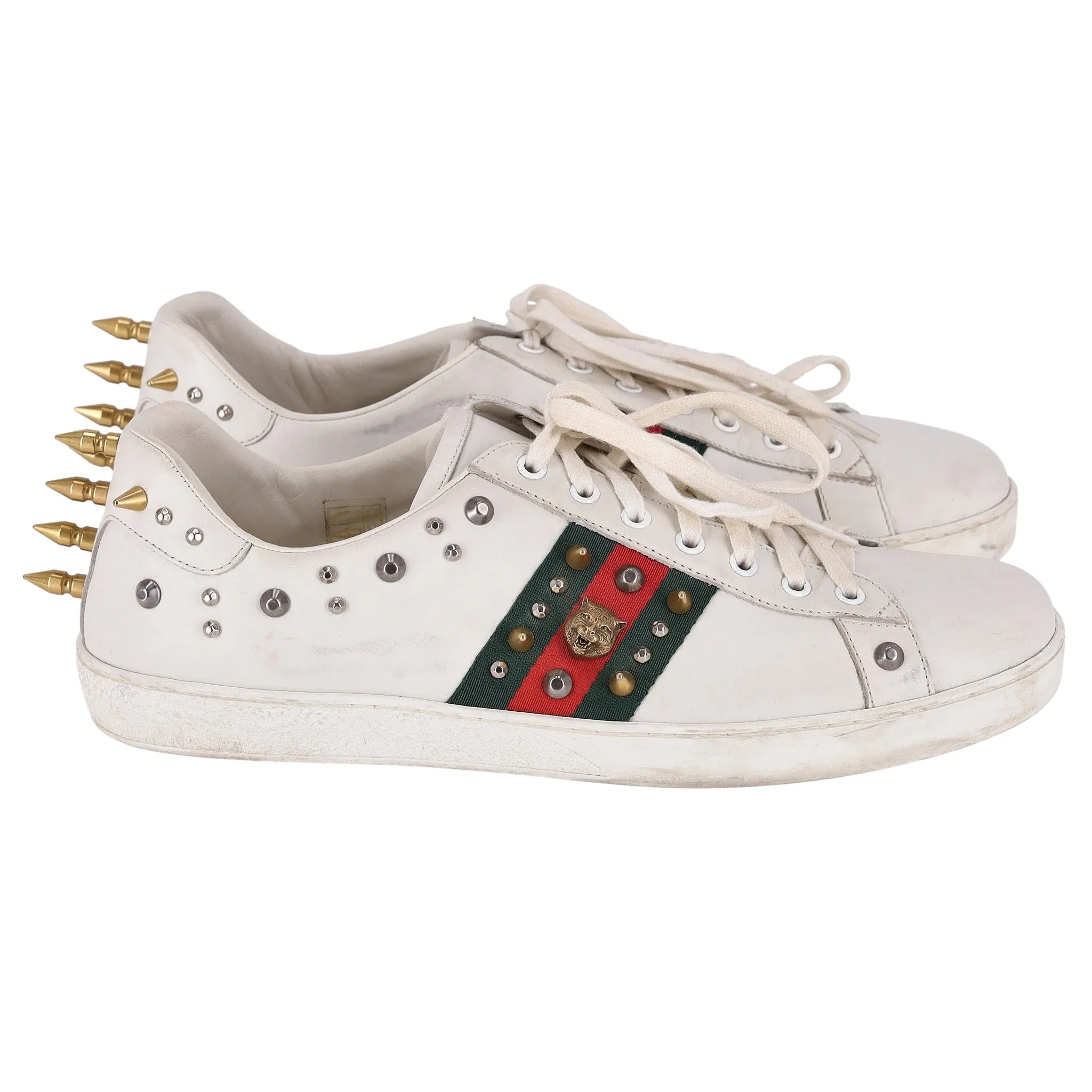 Gucci Ace Punk Web Studded Leather Sneakers. Size 45