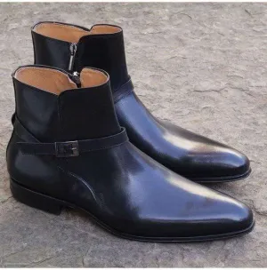 Handmade Men Black Jodhpurs Ankle High boot