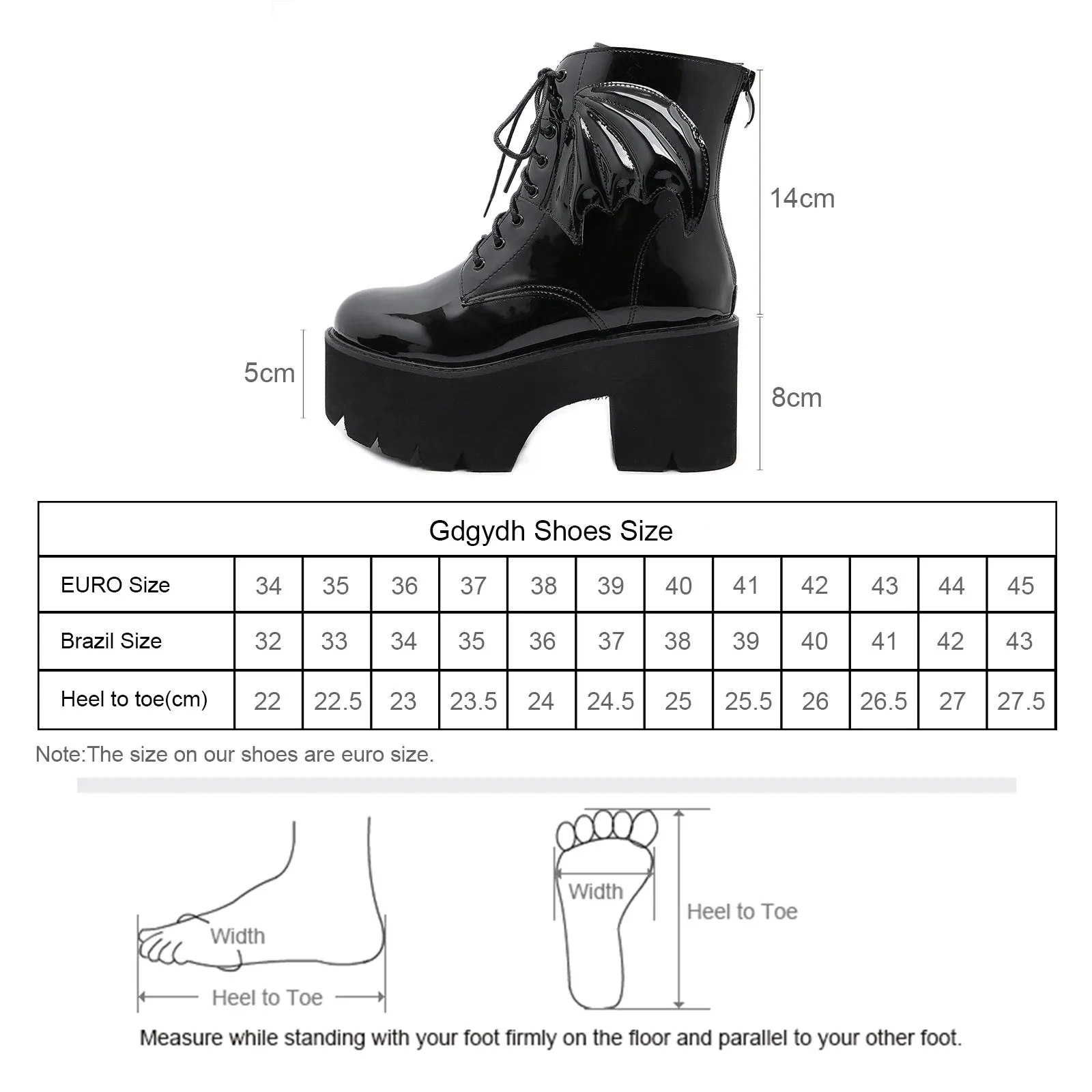 Hnzxzm Women's Black Back Zipper Chunky Heel Boots Goth Style Lace Up Solid Color Platform Short Boots for Women Fashion Wing