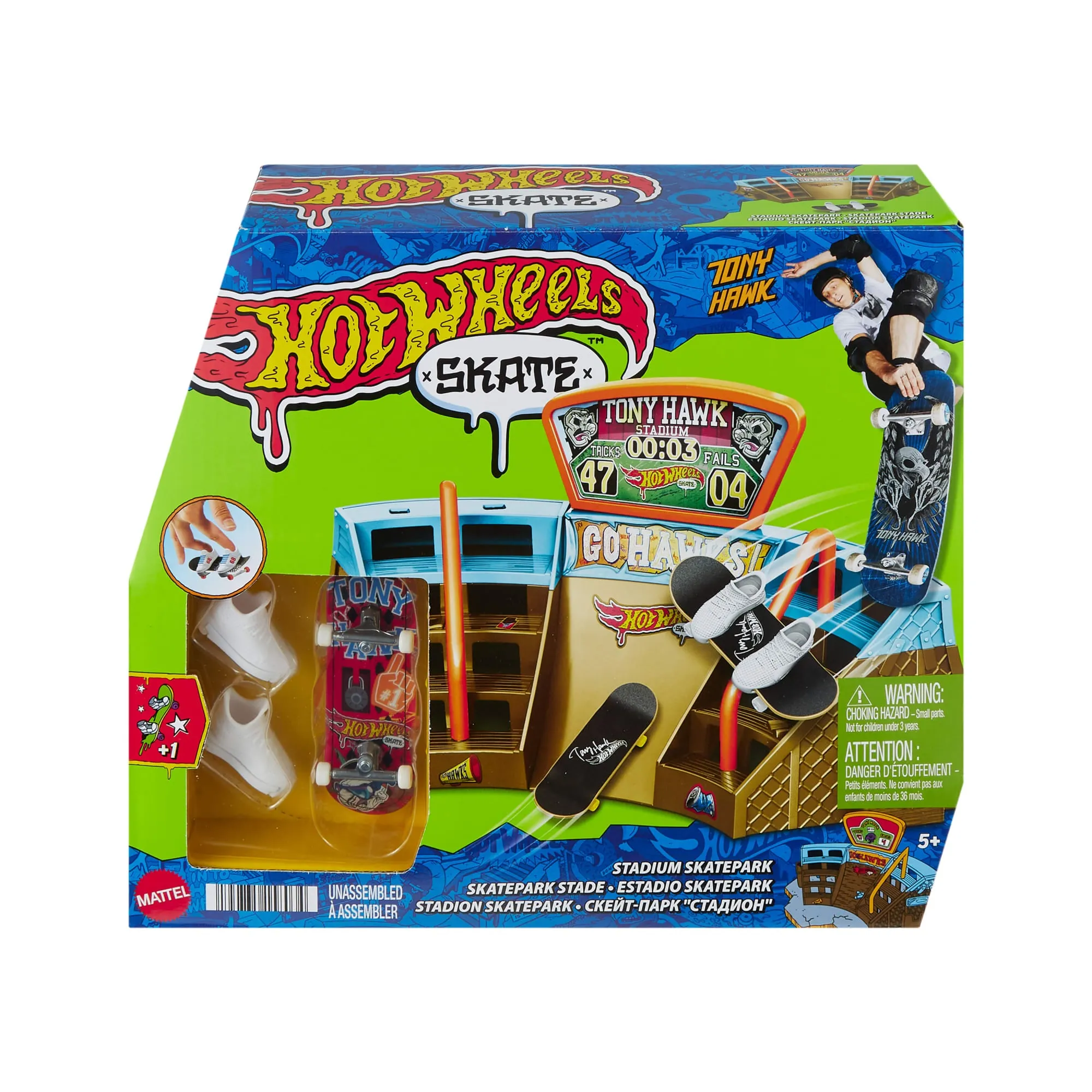 Hot Wheels Skate Drop in Skate Set With Tony Hawk Fingerboard & Pair Of Shoes