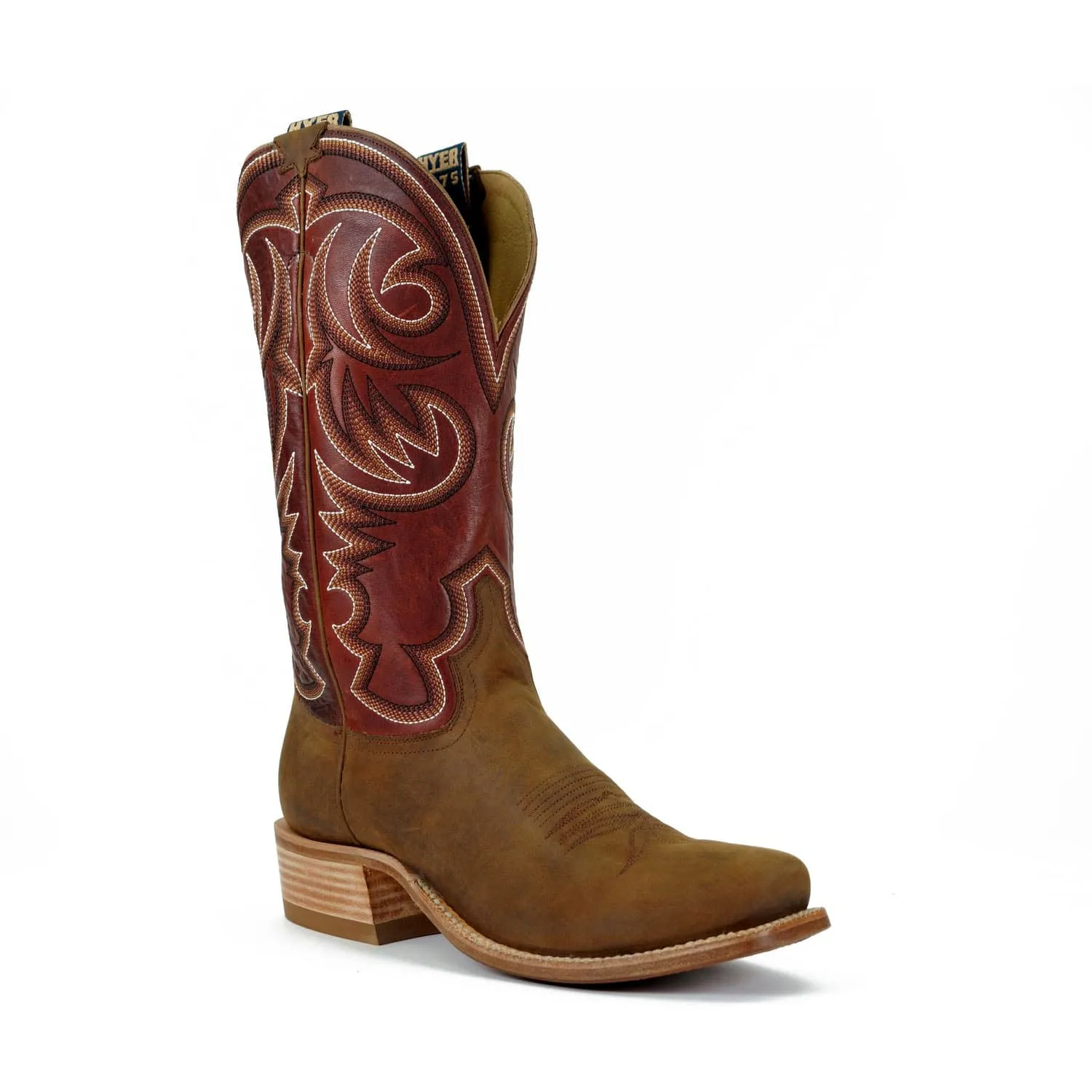 Hyer Men's Hays Bay Apache Cowhide Blunt Toe Western Boots with Vintage Rust Tops