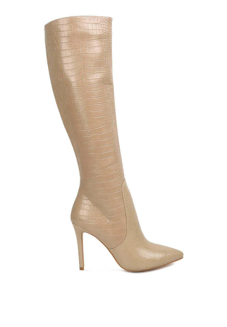 indulgent high heel croc calf boots