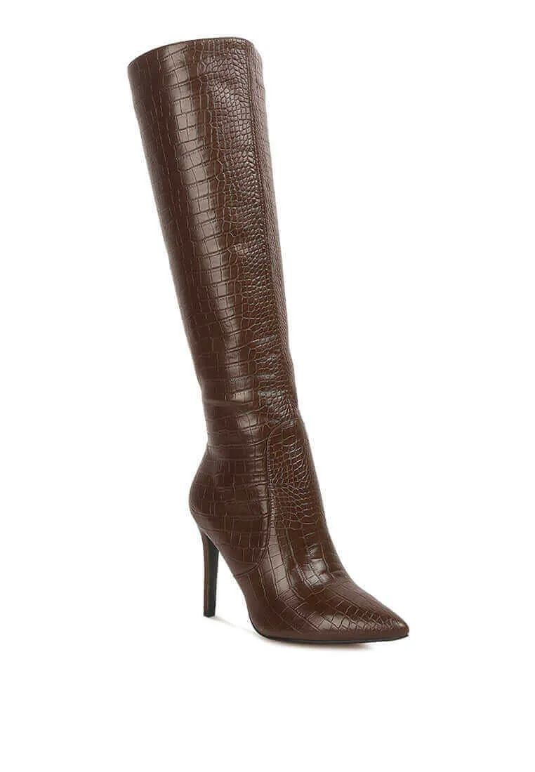 indulgent high heel croc calf boots