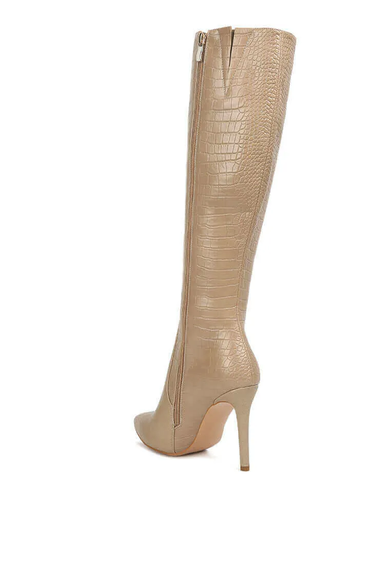 indulgent high heel croc calf boots