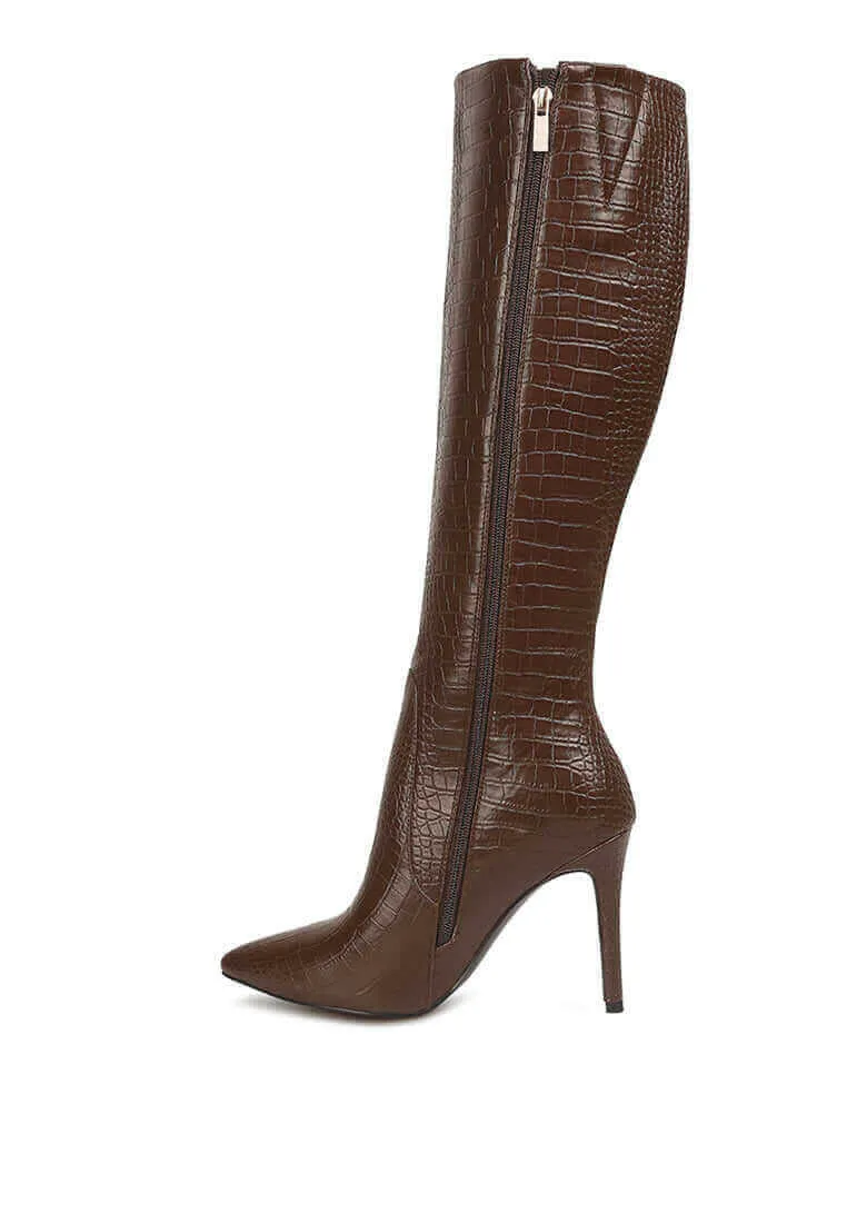 indulgent high heel croc calf boots