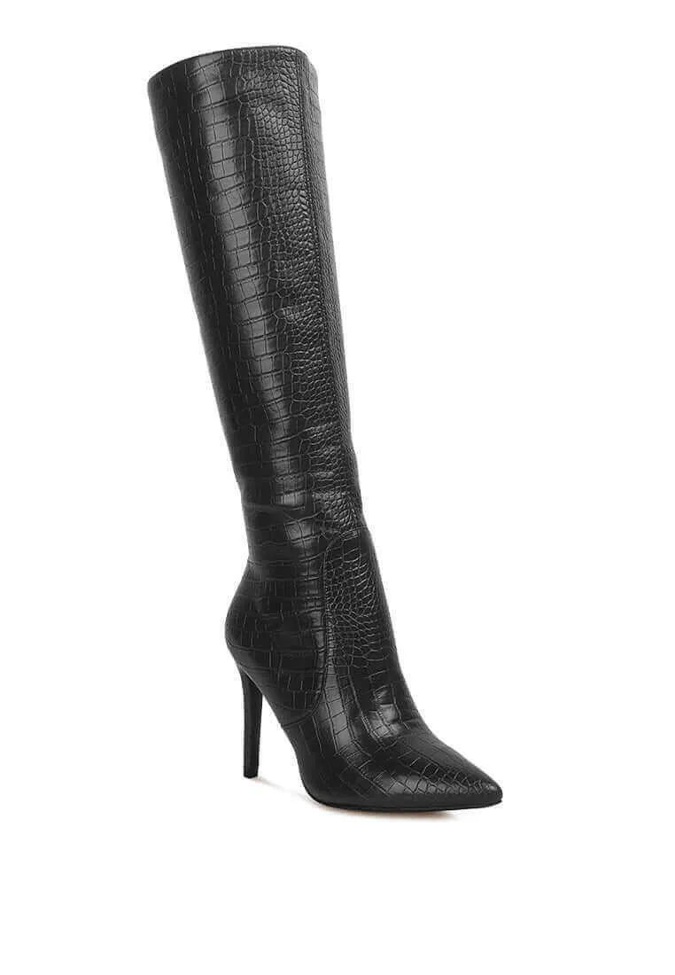 indulgent high heel croc calf boots