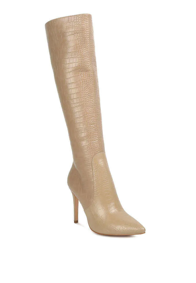 indulgent high heel croc calf boots