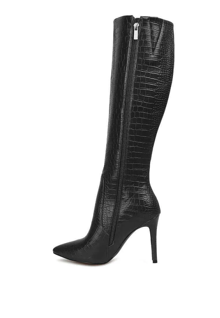 indulgent high heel croc calf boots