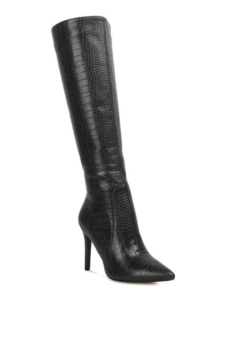 indulgent high heel croc calf boots