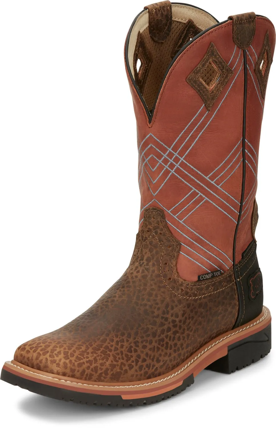 Justin 12in CT Mens Burnt Orange Dalhart Leather Work Boots