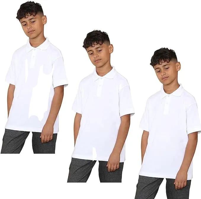 KHIM Unisex Polo Short Sleeve Polycotton Boys Girls School Uniform Plain Half Sleeve Shirts Sports Wear Indoor Outdoor Pack of 3 Age 2-14 years