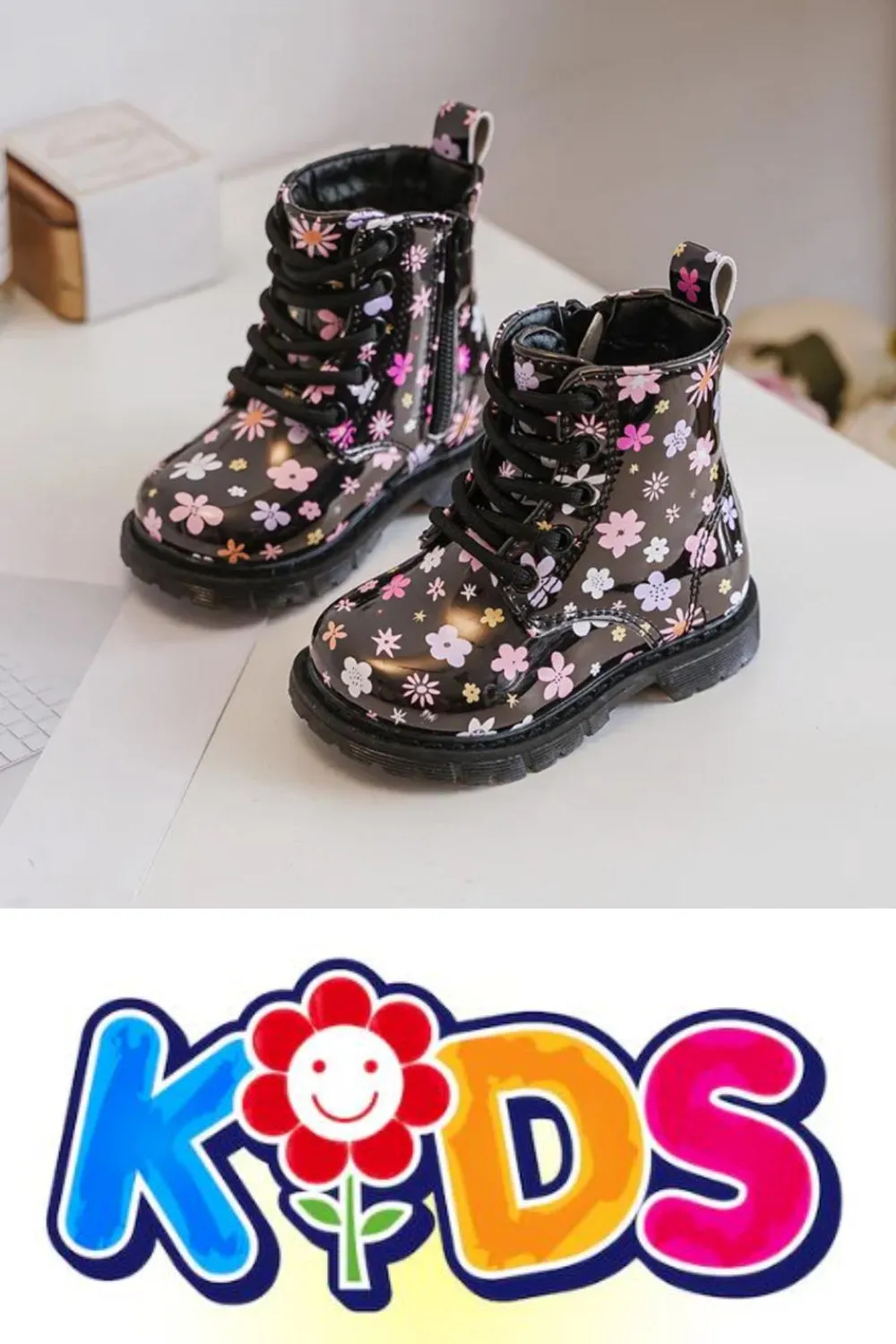 KIDS LACE UP ANKLE LENGTH BOOTS IN BLACK IN 19-24 SIZES