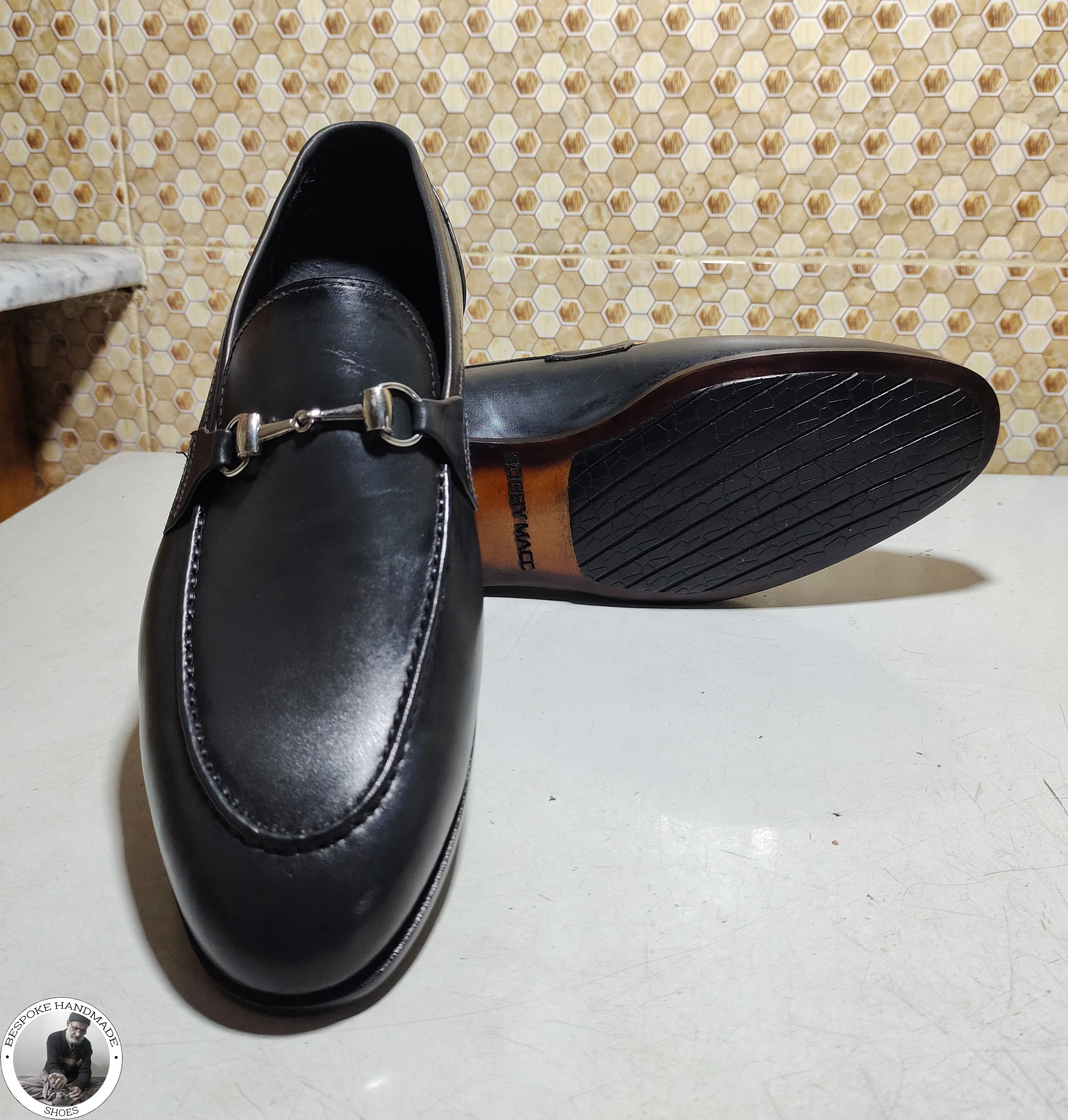 Men Handmade Pure Black Leather Shoe, Slip On Buckle Loafer Dress/Formal Shoes For Men's