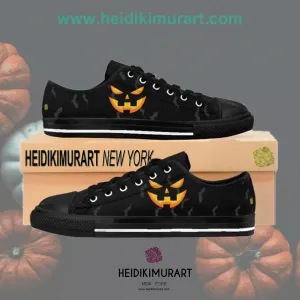 Men's Halloween Bats Sneakers, Gray Party Pumpkin Face Low Top Running Tennis Shoes