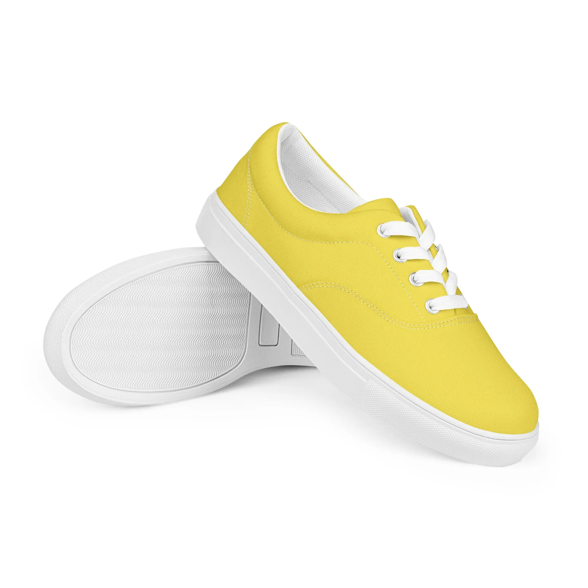 Men's Lemon Yellow Low Tops, Solid Bright Yellow Color Best Designer Men’s Lace-up Canvas Shoes (US Size: 5-13)