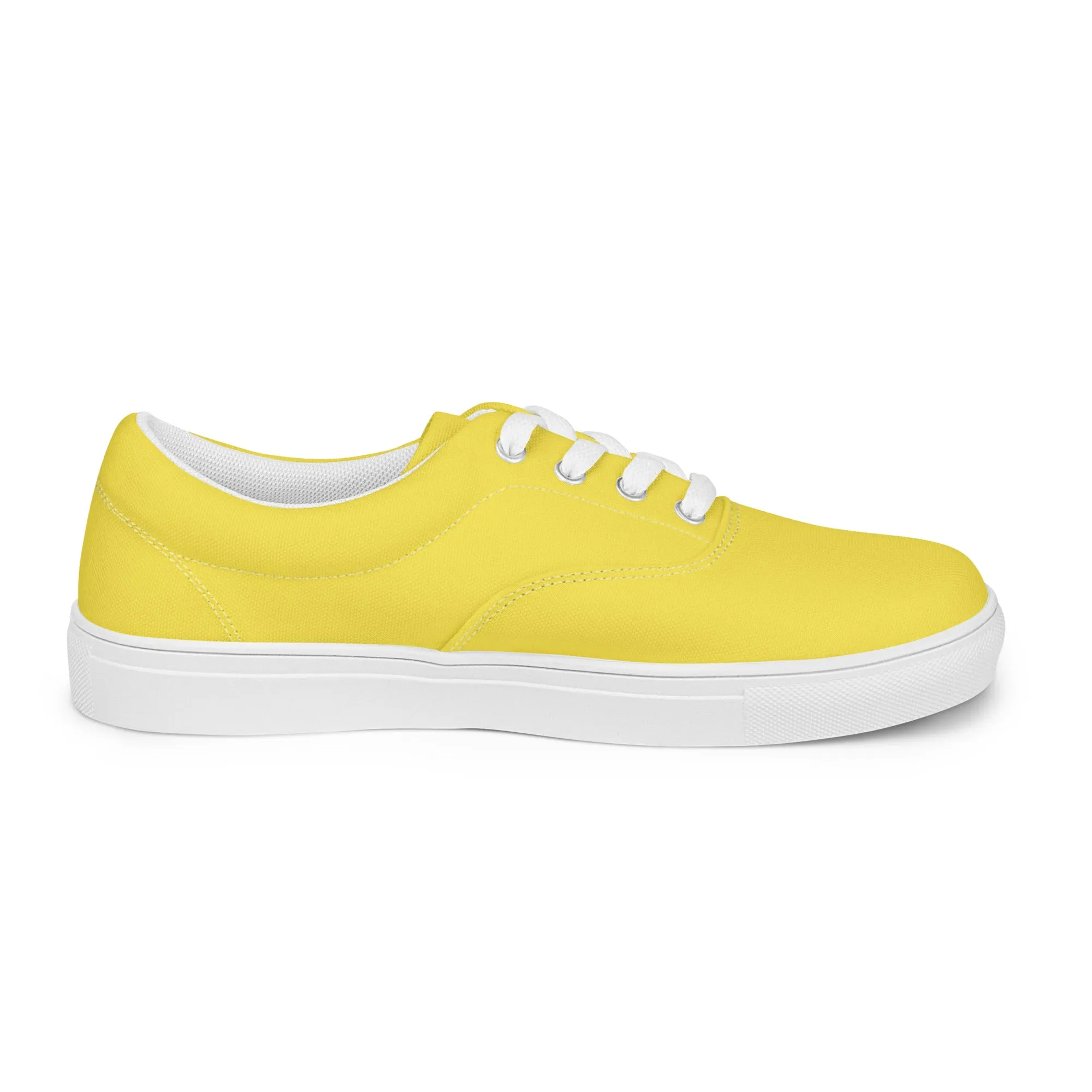 Men's Lemon Yellow Low Tops, Solid Bright Yellow Color Best Designer Men’s Lace-up Canvas Shoes (US Size: 5-13)