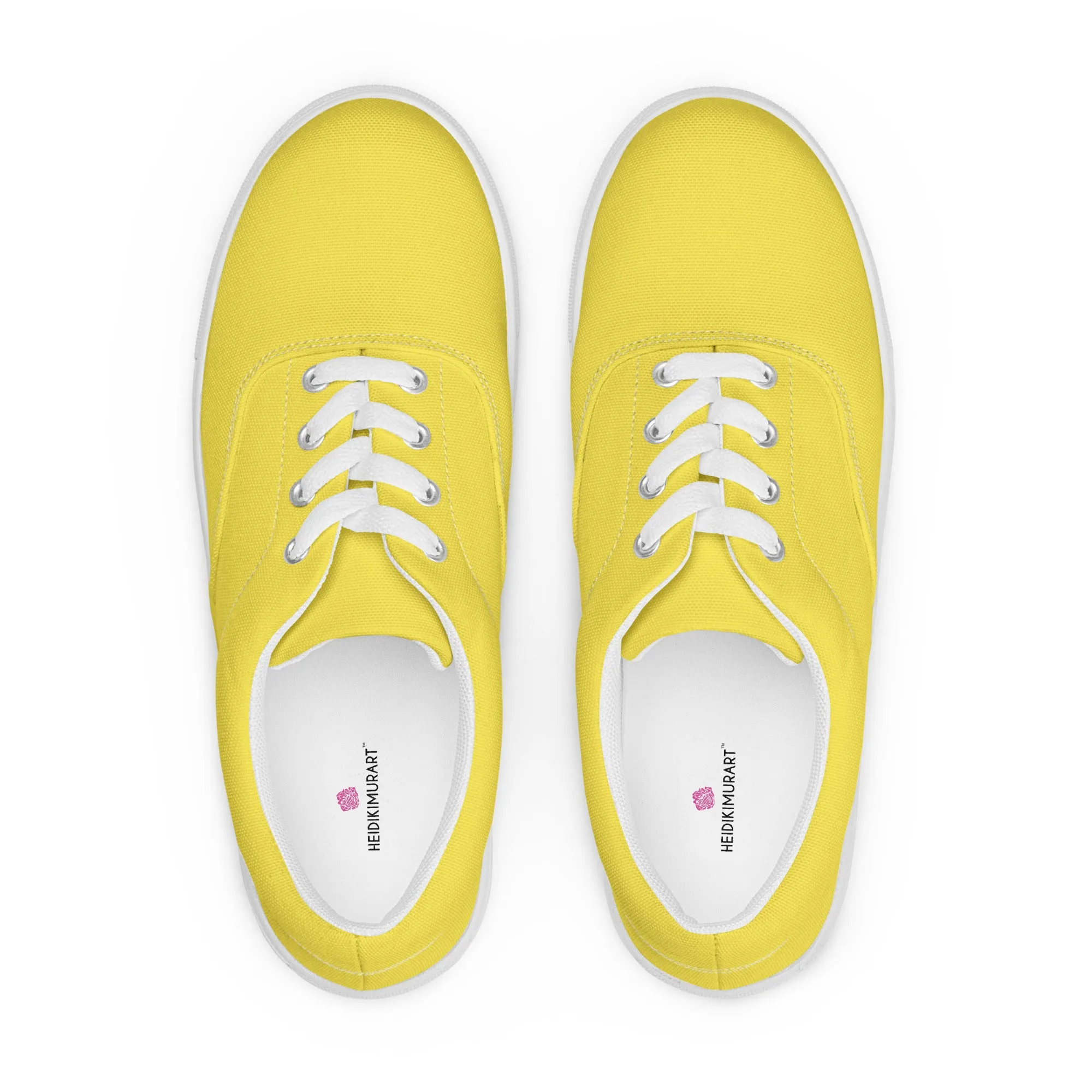 Men's Lemon Yellow Low Tops, Solid Bright Yellow Color Best Designer Men’s Lace-up Canvas Shoes (US Size: 5-13)