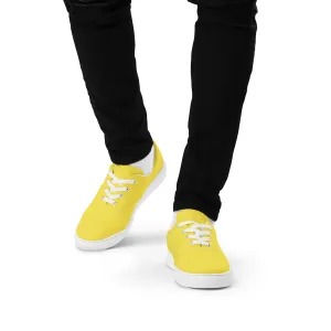 Men's Lemon Yellow Low Tops, Solid Bright Yellow Color Best Designer Men’s Lace-up Canvas Shoes (US Size: 5-13)