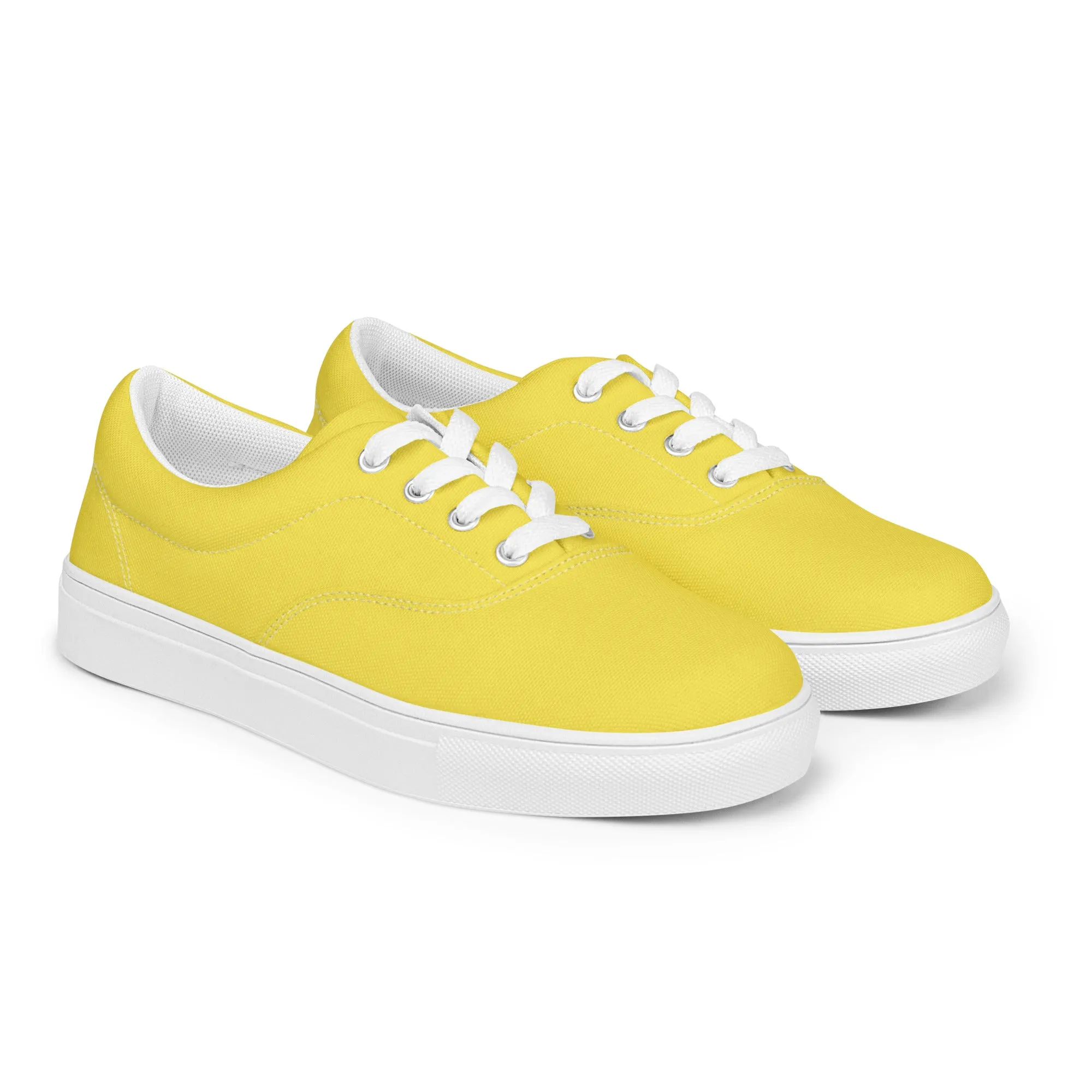 Men's Lemon Yellow Low Tops, Solid Bright Yellow Color Best Designer Men’s Lace-up Canvas Shoes (US Size: 5-13)