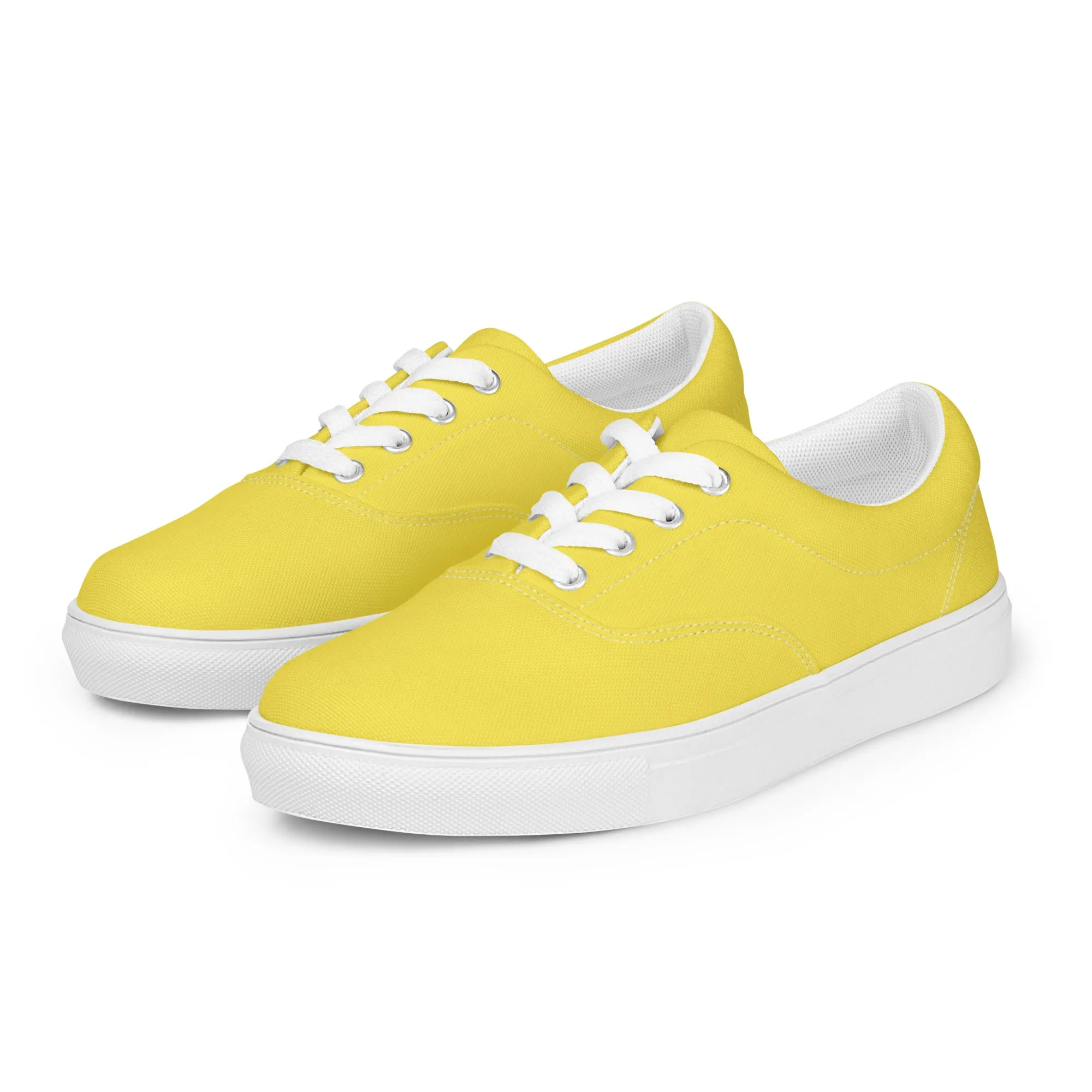 Men's Lemon Yellow Low Tops, Solid Bright Yellow Color Best Designer Men’s Lace-up Canvas Shoes (US Size: 5-13)