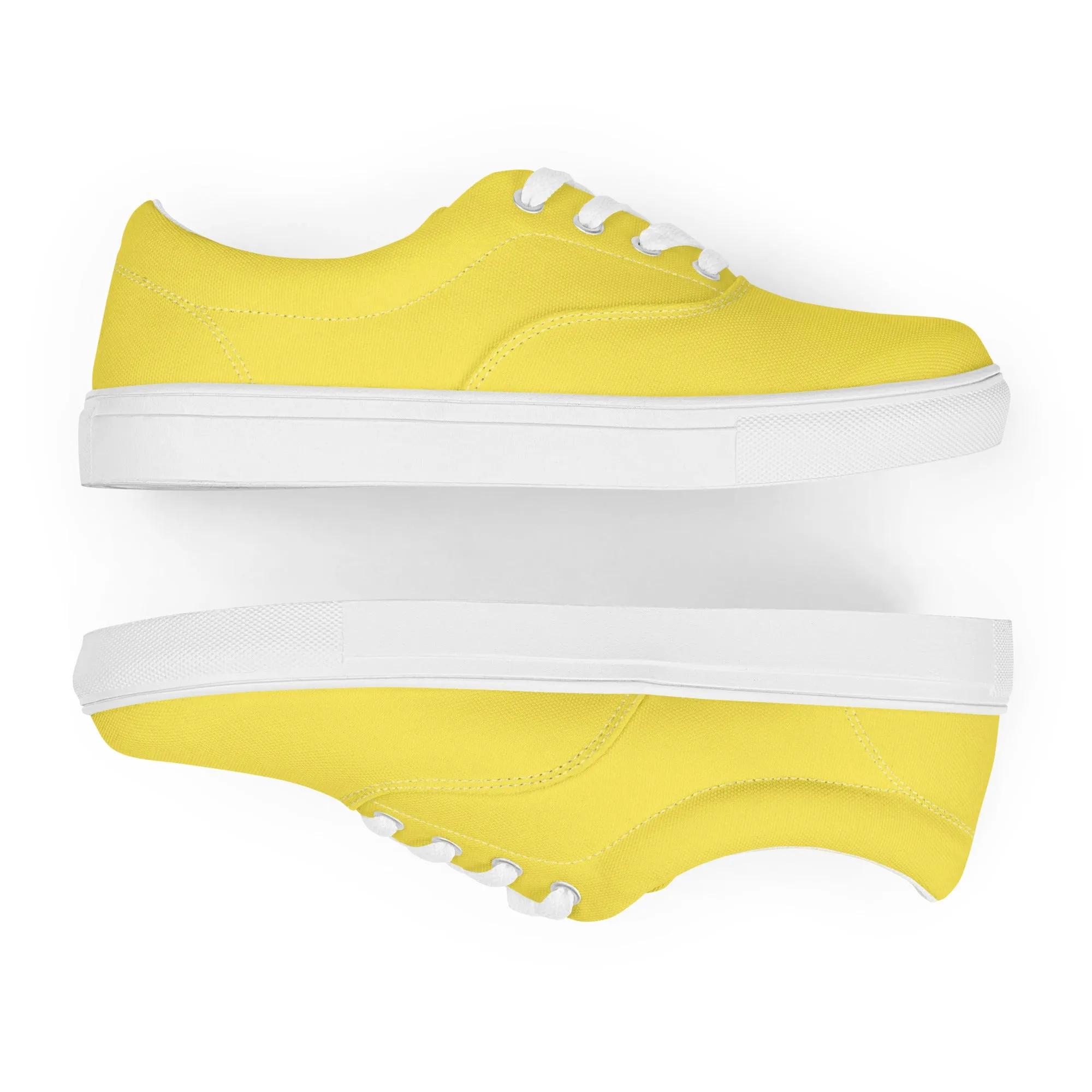 Men's Lemon Yellow Low Tops, Solid Bright Yellow Color Best Designer Men’s Lace-up Canvas Shoes (US Size: 5-13)