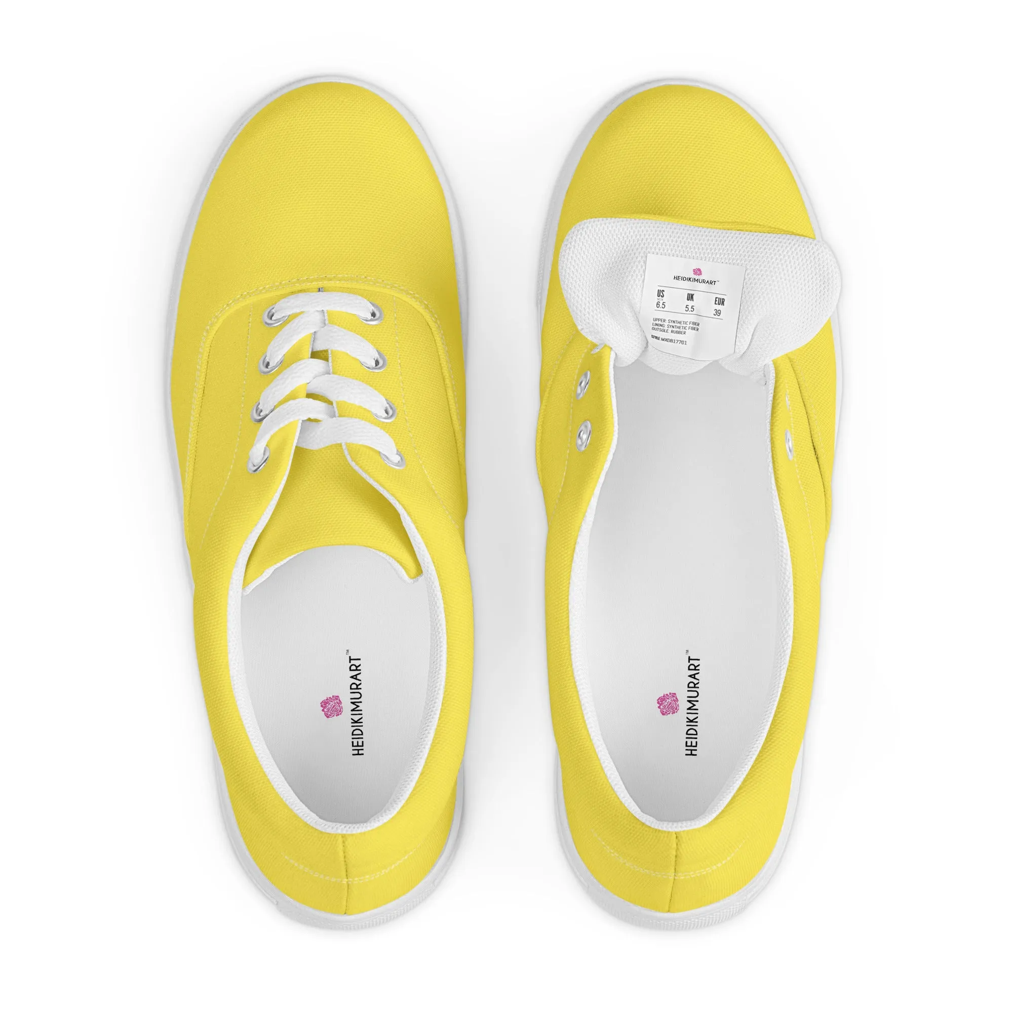 Men's Lemon Yellow Low Tops, Solid Bright Yellow Color Best Designer Men’s Lace-up Canvas Shoes (US Size: 5-13)