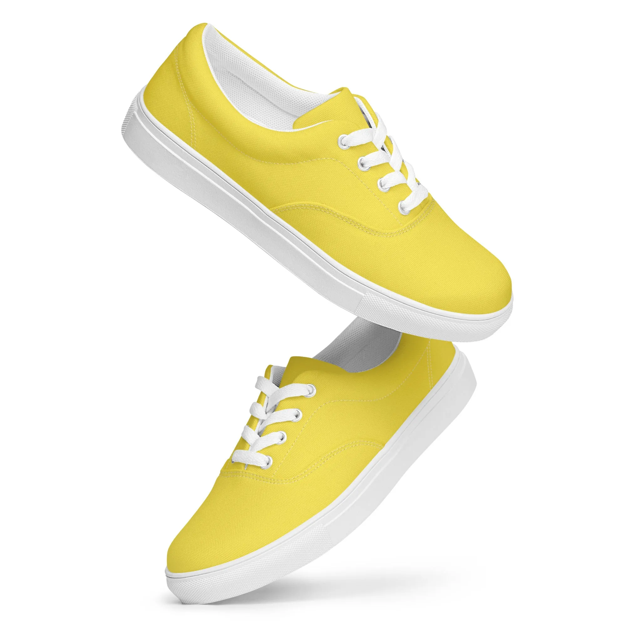 Men's Lemon Yellow Low Tops, Solid Bright Yellow Color Best Designer Men’s Lace-up Canvas Shoes (US Size: 5-13)