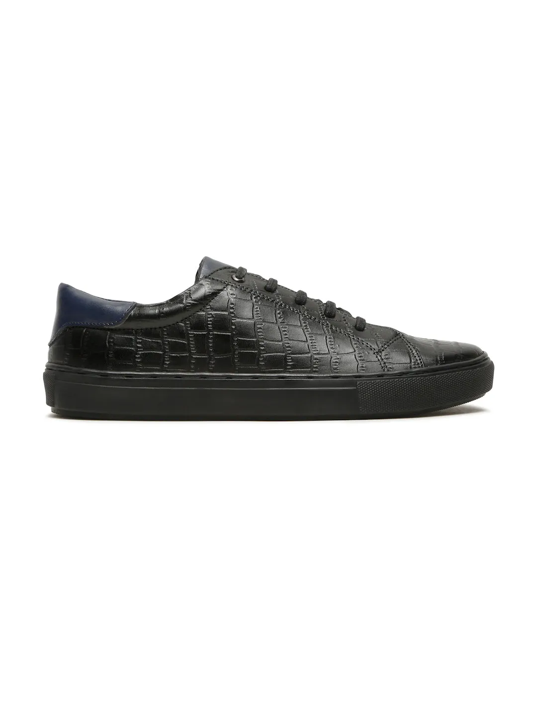 Men's Stylish Black Lace-Up Texture Sneakers Leather Shoes