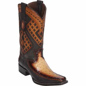 Men's Wild West Ostrich with Deer Skin Square Toe Boot 276F0315