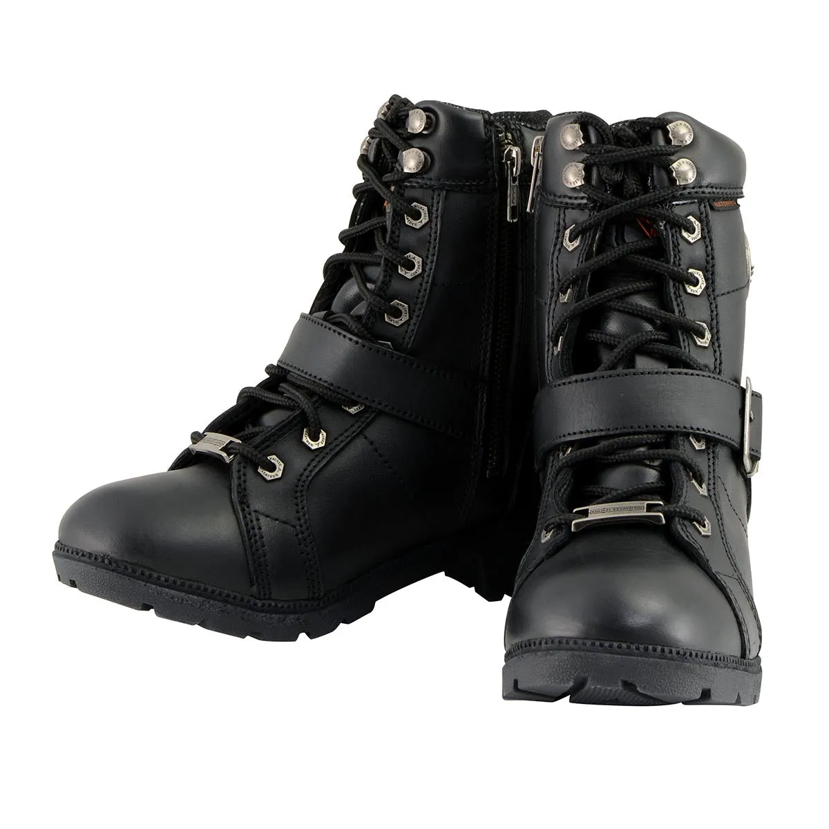 Milwaukee Leather MBL9326WP Women's Premium Black Leather Lace-Up Waterproof Motorcyle Rider Boots