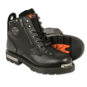 Milwaukee Leather MBM103 Men's Black Leather Lace-Up Motorcycle Boots w/ Dual Side Zipper Entry