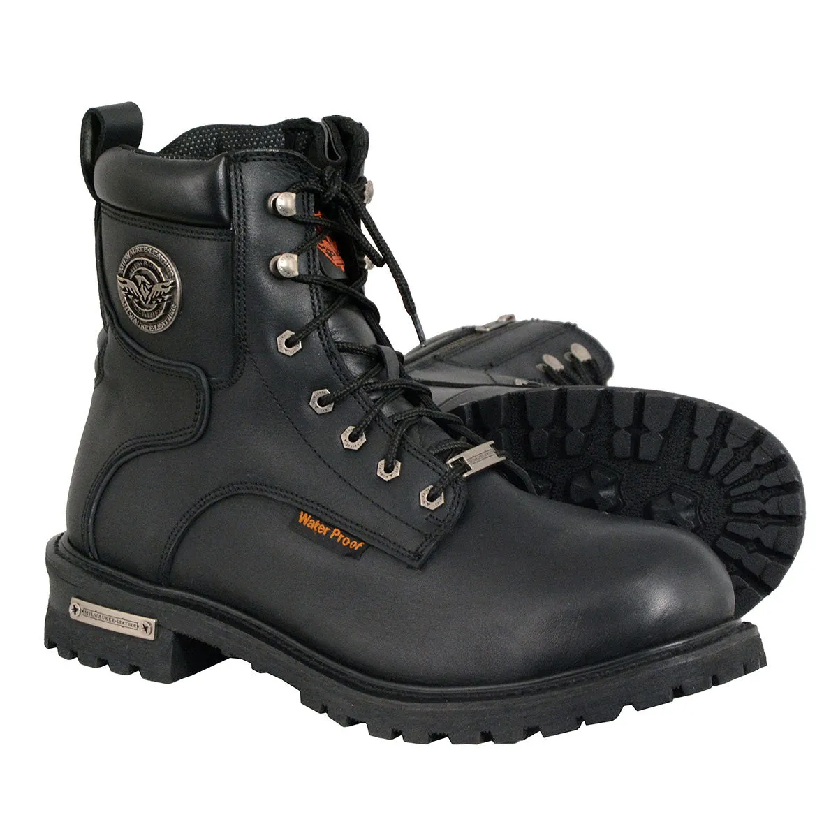 Milwaukee Leather MBM9096WP Men's Black Leather 'Wide Width' 6-Inch Lace-Up Logger Waterproof Boots