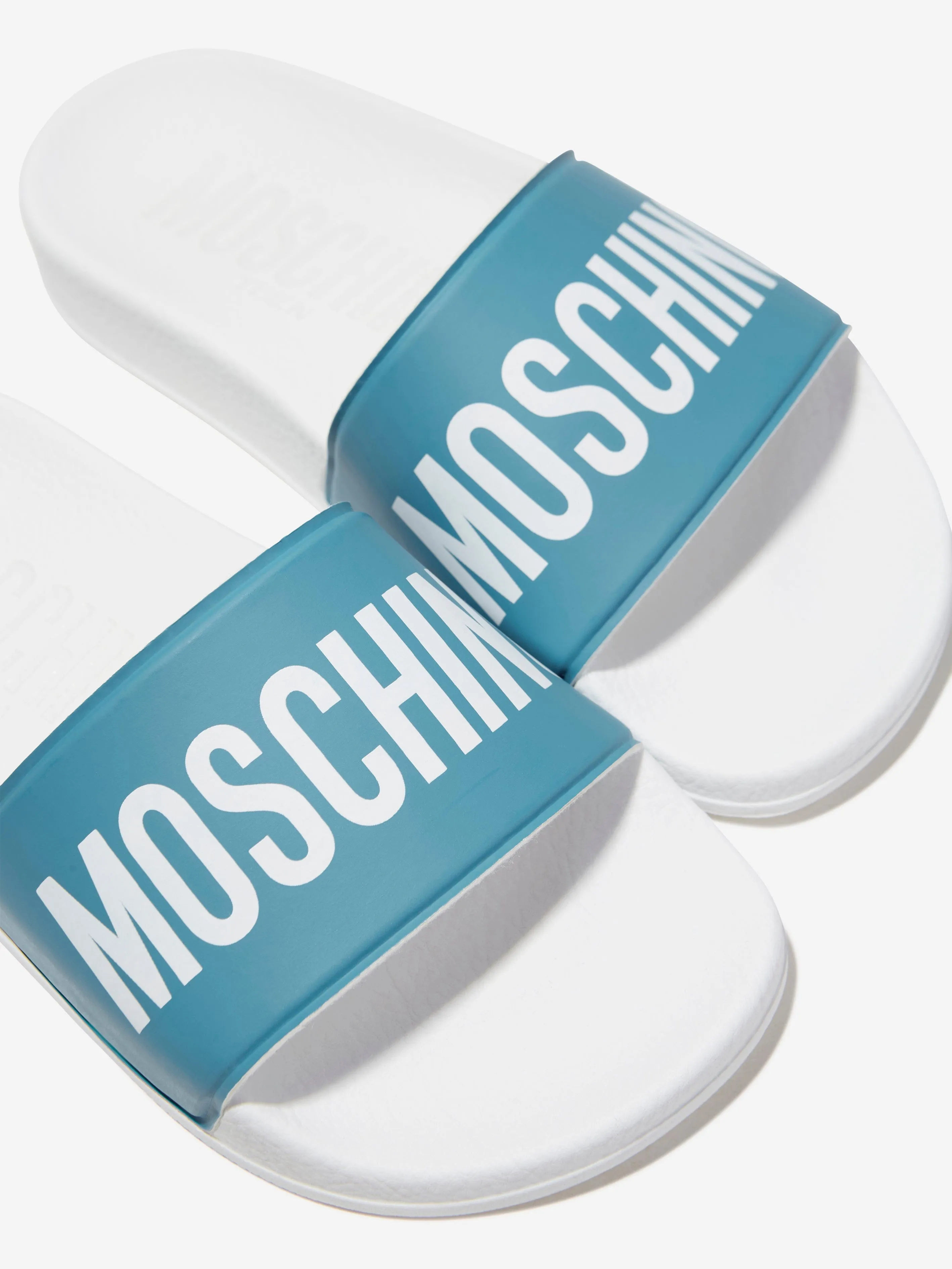 Moschino Kids Maxi Logo Sliders in Turquoise