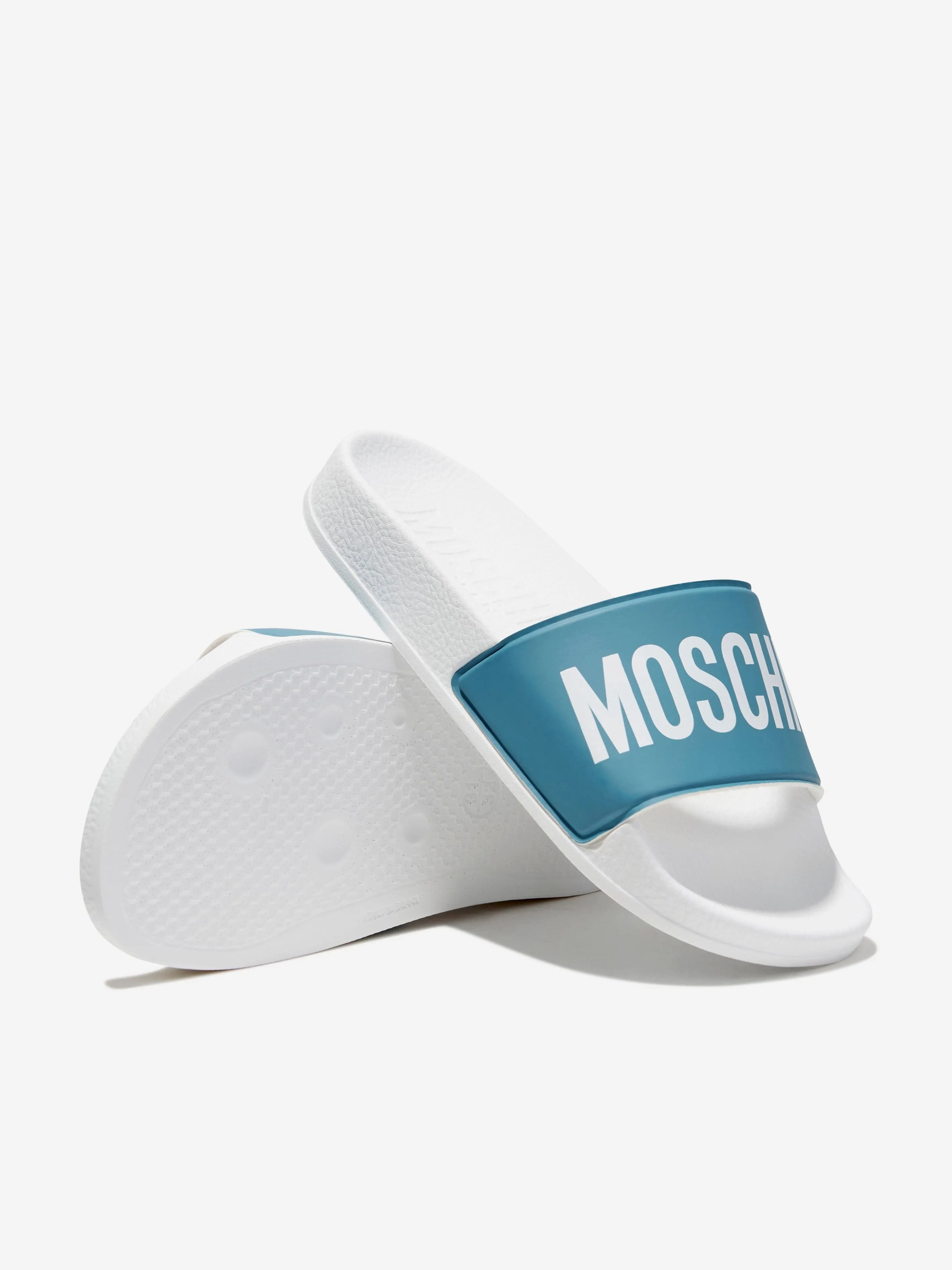 Moschino Kids Maxi Logo Sliders in Turquoise