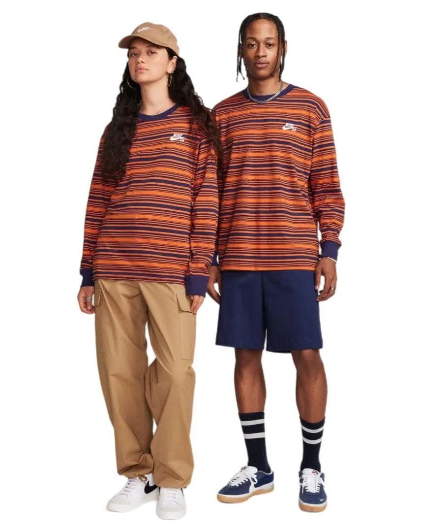 Nike SB Striped Long Sleeve Tee - Purple Ink / Campfire Orange